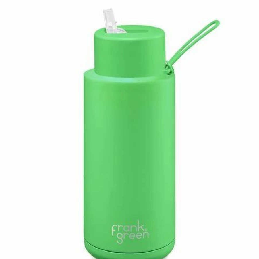 Drink Bottles * | Frank Green Neon Green Reusable Bottle W/Straw 1L