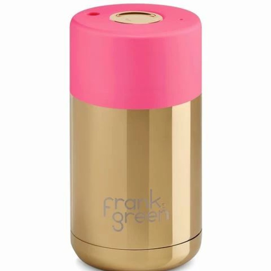 Drink Bottles * | Frank Green Limited Edition Ceramic Reusable Cup Gold/Neon Pink 295Ml