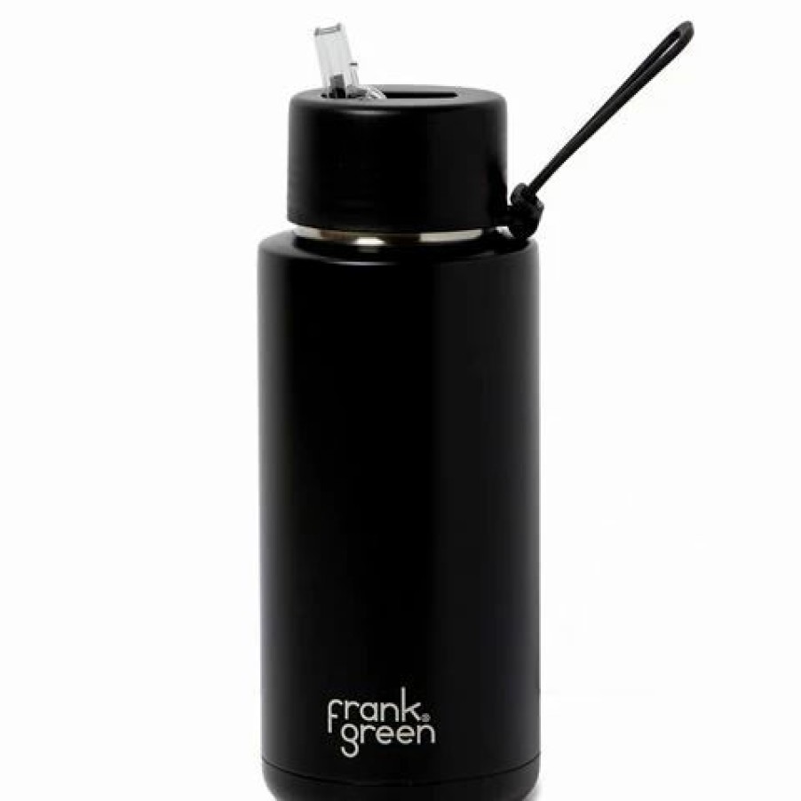 Drink Bottles * | Frank Green Ceramic Reusable Bottle W/Straw Lid Black 1L