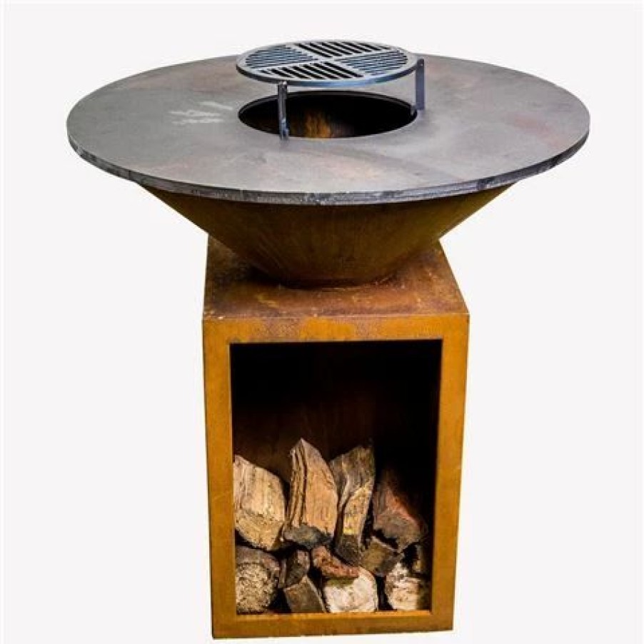 Barbecues, Tools & Accessories * | Flaming Coals Round Rustic Firepit Bbq Wood Storage 100Cm