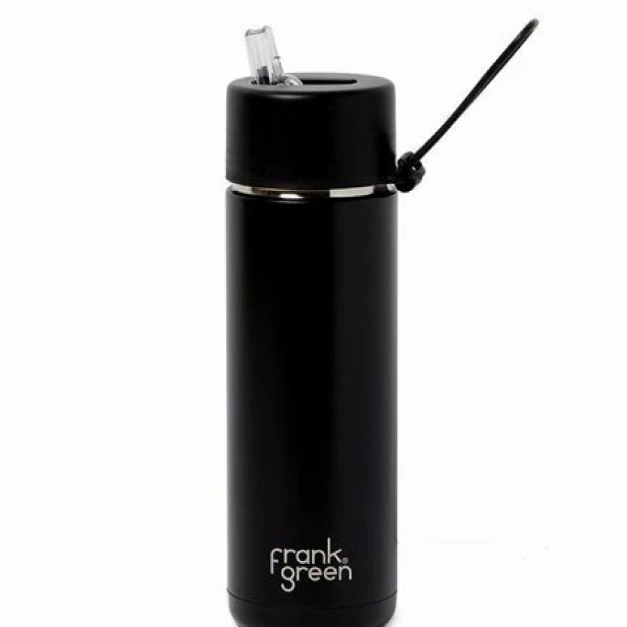 Drink Bottles * | Frank Green Reusable Ceramic Bottle W/Straw Black 595Ml