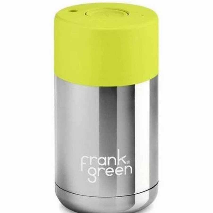 Drink Bottles * | Frank Green Limited Edition Ceramic Reusable Cup Silver/Neon Yellow 295Ml