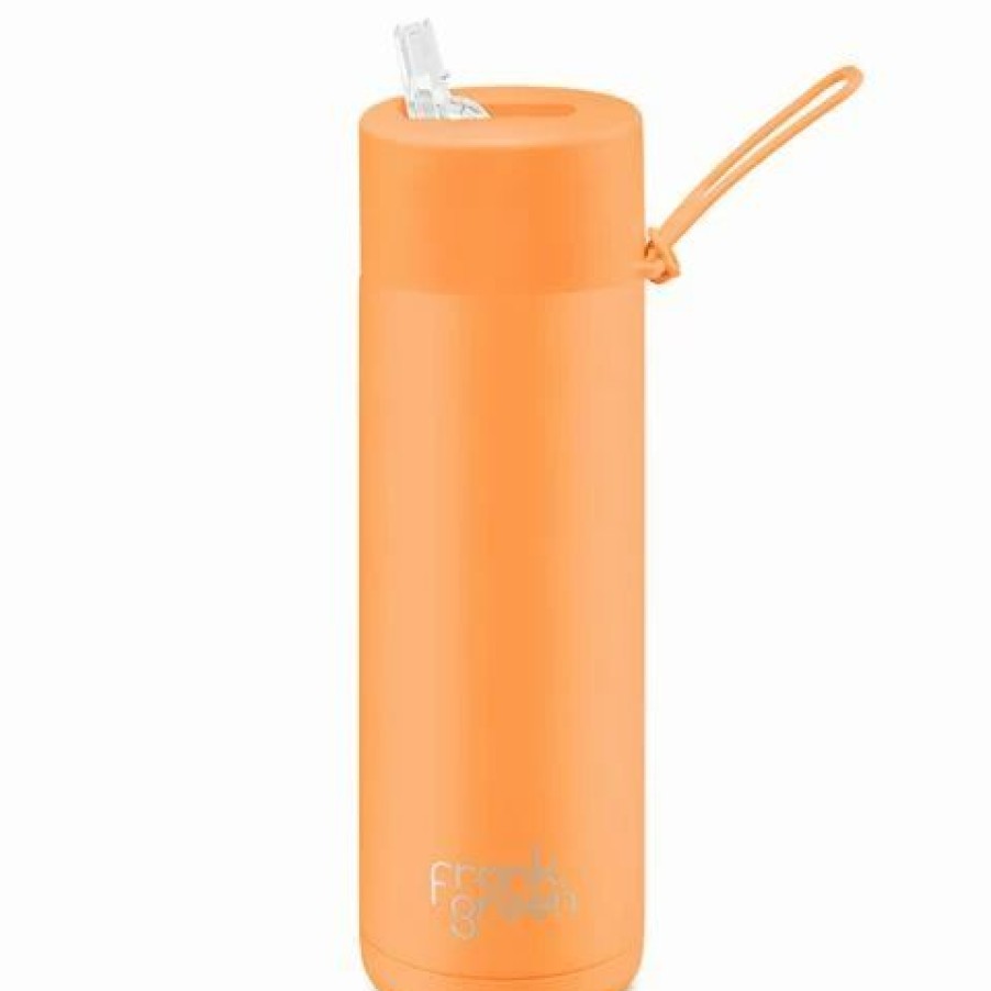 Drink Bottles * | Frank Green Neon Orange Reusable Bottle W/Straw 595Ml