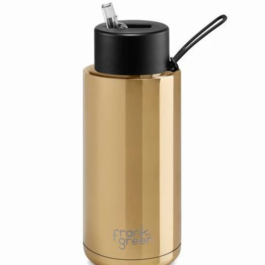 Drink Bottles * | Frank Green Ceramic Reusable Bottle W/Straw Lid Gold/Midnight 1L