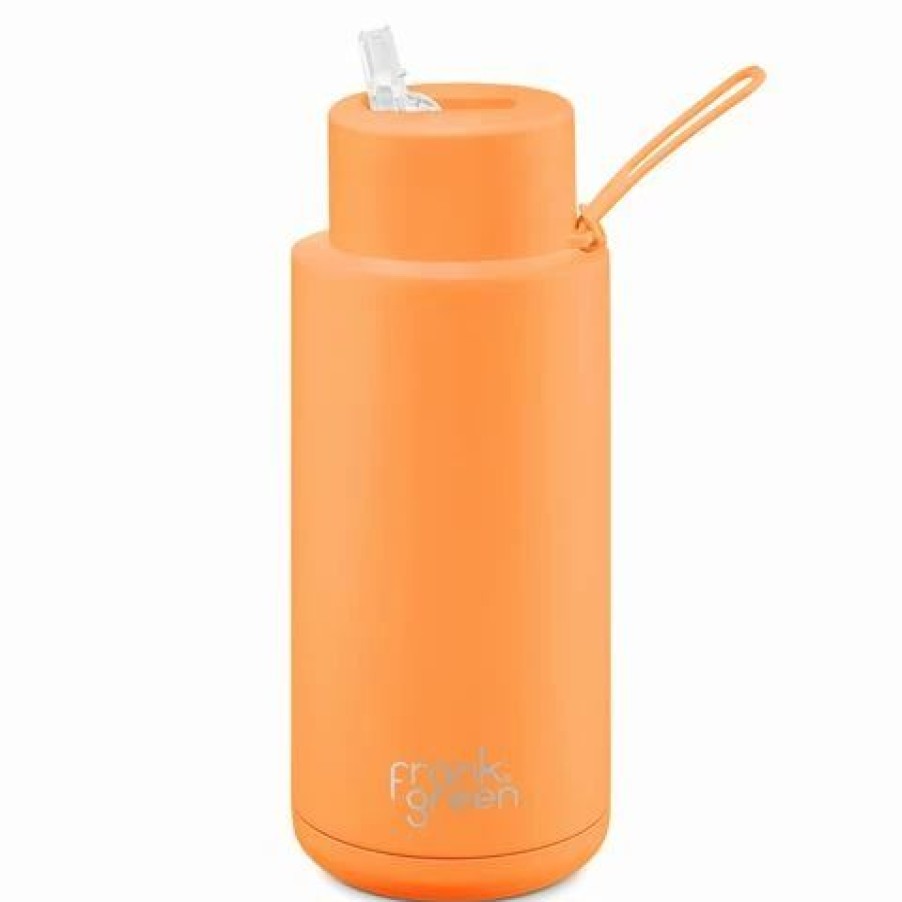 Drink Bottles * | Frank Green Neon Orange Reusable Bottle W/Straw 1L