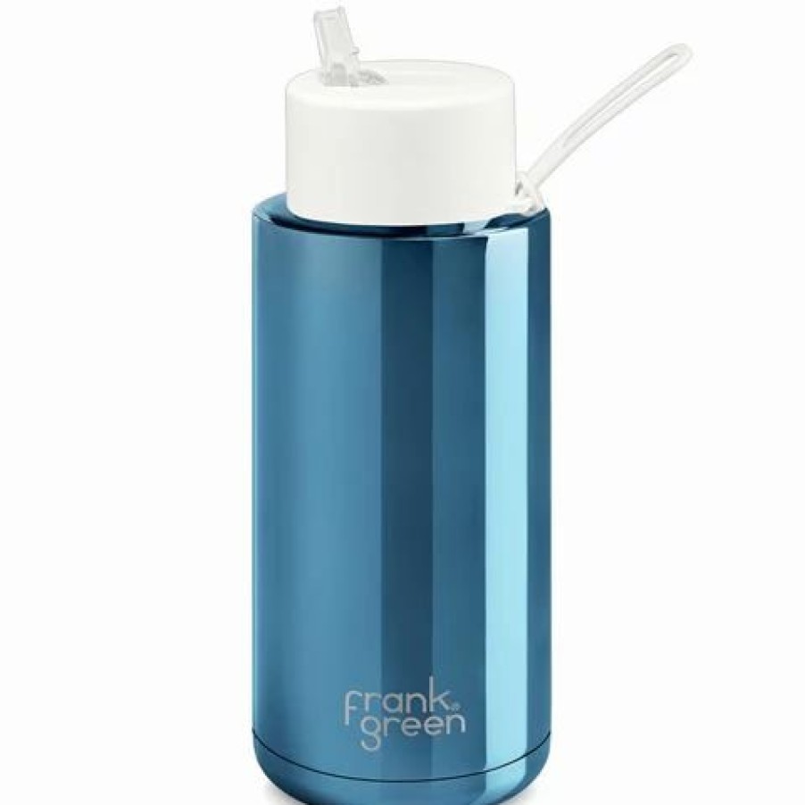 Drink Bottles * | Frank Green Ceramic Reusable Bottle W/Straw Lid Blue/Cloud 1L