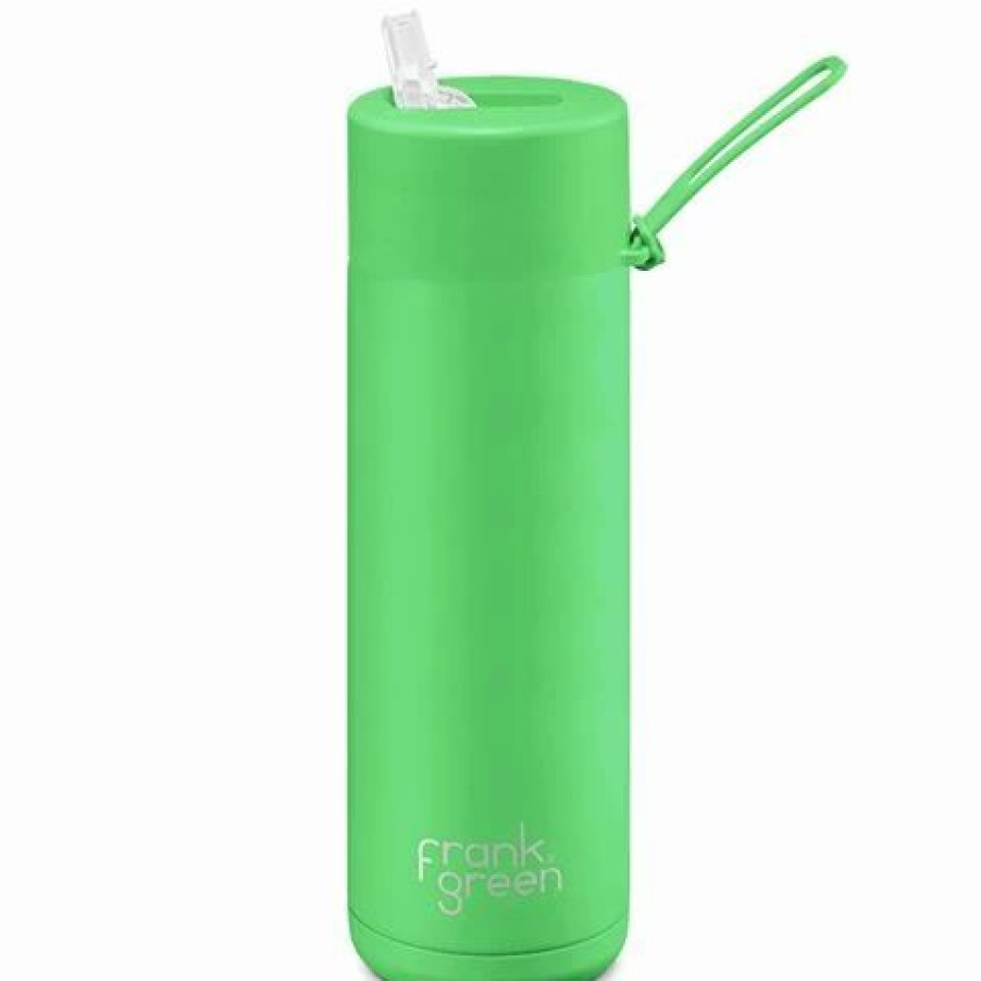 Drink Bottles * | Frank Green Neon Green Reusable Bottle W/Straw 595Ml