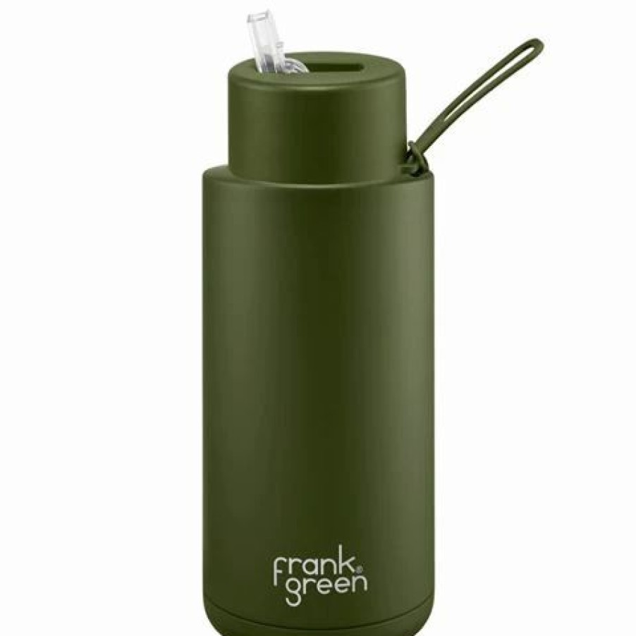 Drink Bottles * | Frank Green Ceramic Reusable Bottle W/Straw Lid Khaki 1L