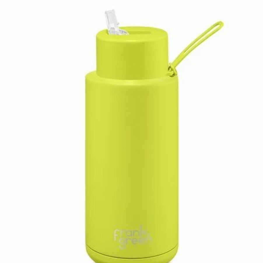 Drink Bottles * | Frank Green Neon Yellow Reusable Bottle W/Straw 1L